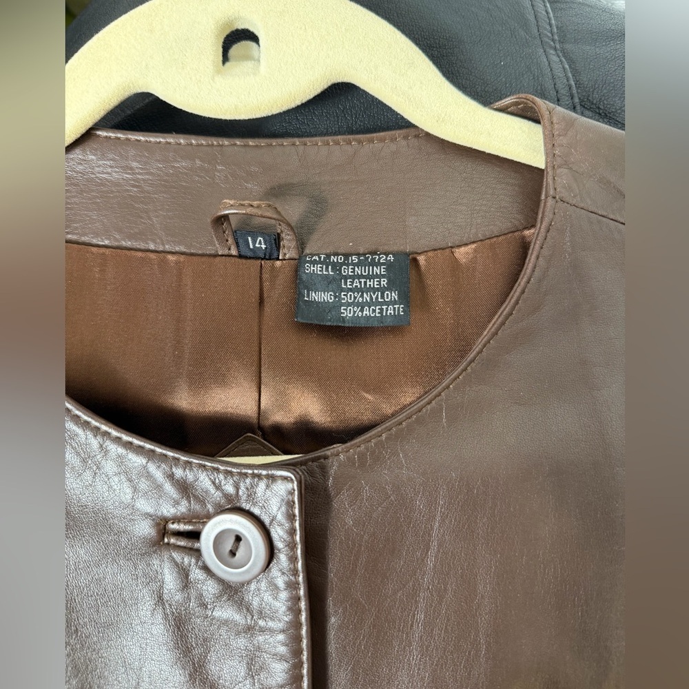 Tofi Women’s Brown Genuine Leather Button Front Jacket Size 14 - Picture 4 of 12